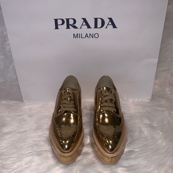 Prada Gold Platform Oxfords - Picture 1 of 8